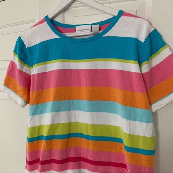 VTG Lizsport Liz Claiborne 80s 90s multi color stripe shirt Large Medium - Picture 3 of 6